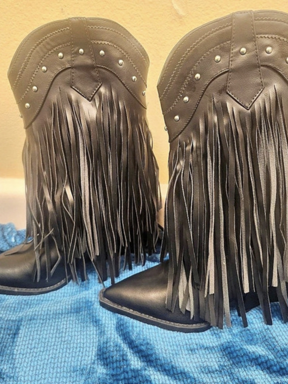 Forever Western Black Fringe Studded Heeled Boots